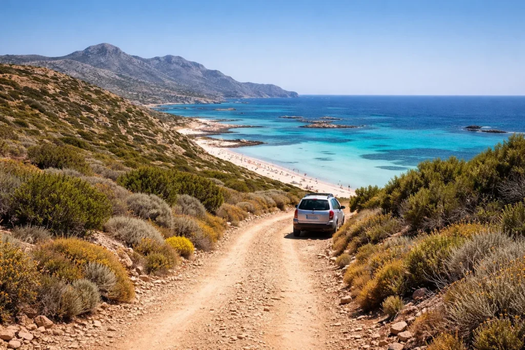 Mietwagen Kreta - Zufahrt Strand Elafonis