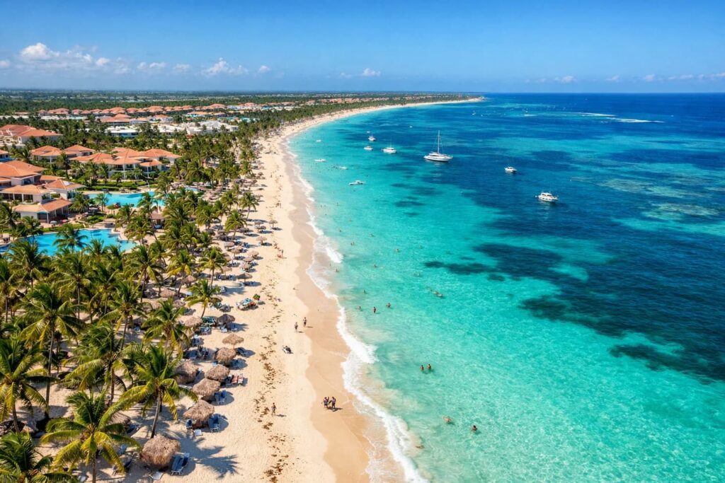 Pauschalreise Dominikanische Republik – Bávaro Beach Punta Cana mit türkisem Karibikwasser