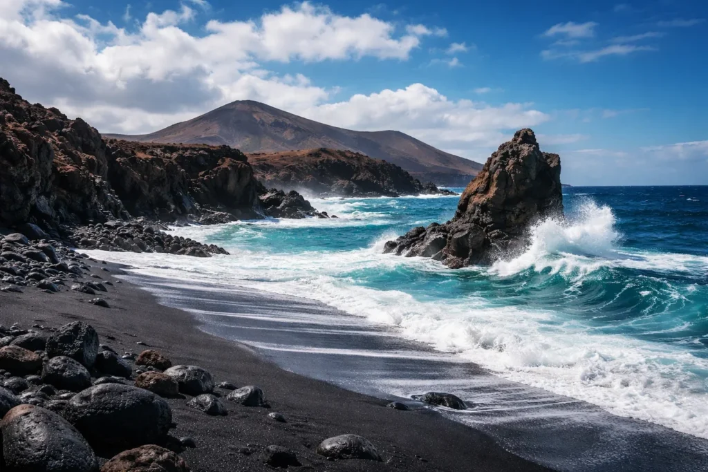 Pauschalreise Kanaren – schwarzer Lavastrand auf Lanzarote