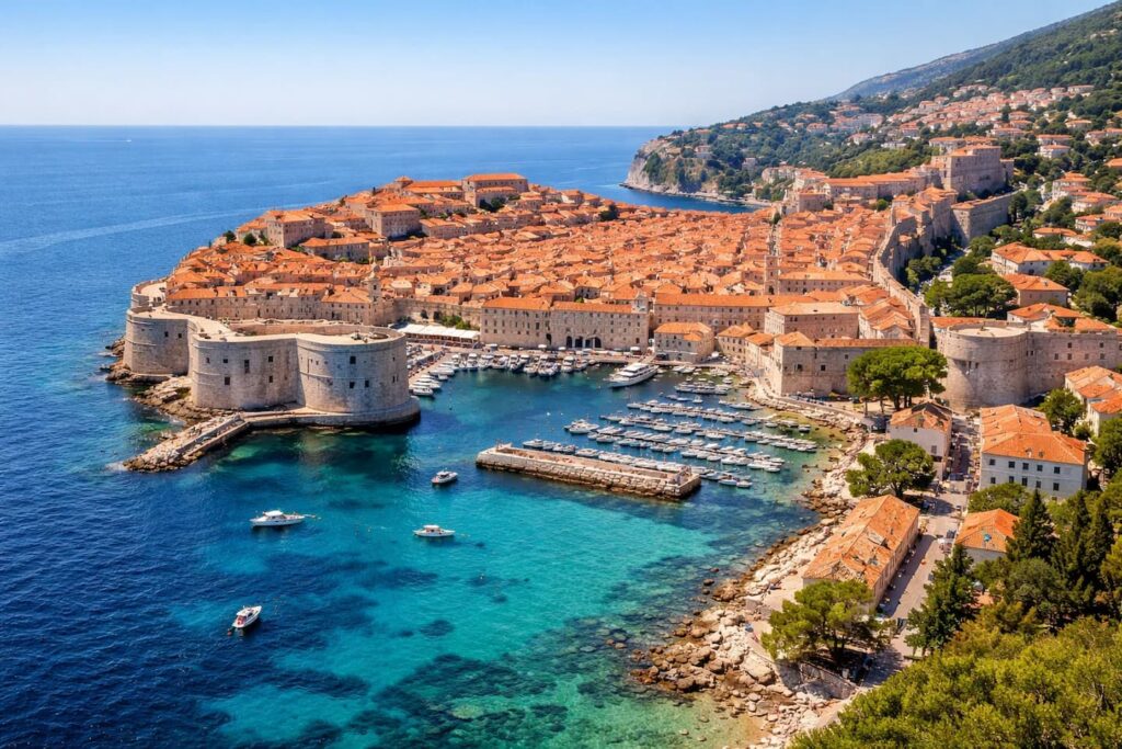 Pauschalreise Kroatien – Dubrovnik Altstadt mit Stadtmauer und Adria