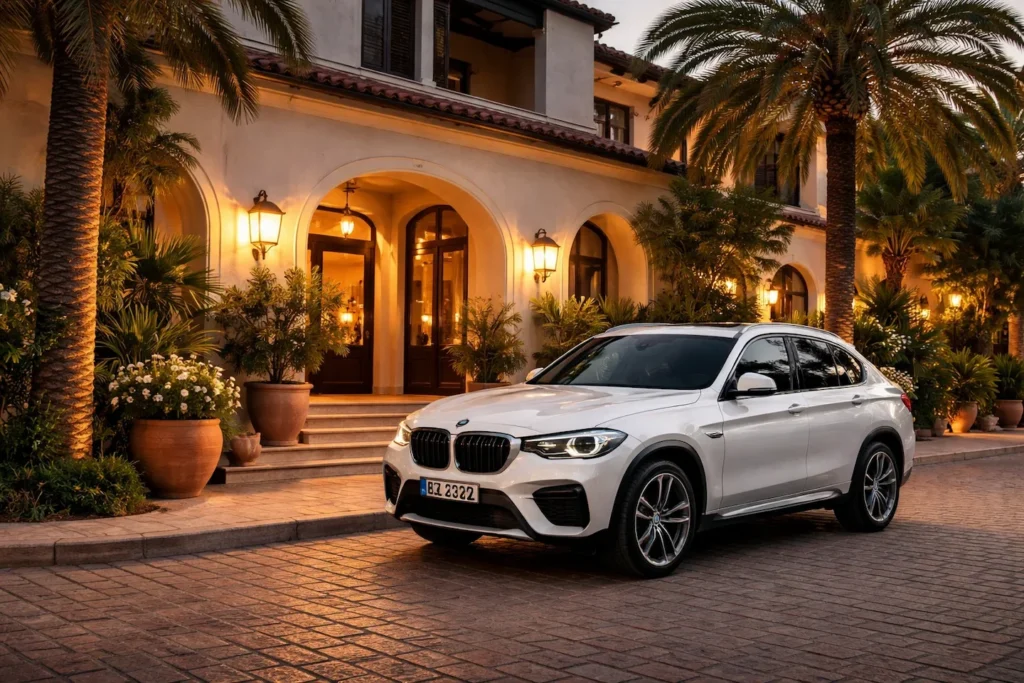 pauschalreisen mit mietwagen - auto vor hoteleingang